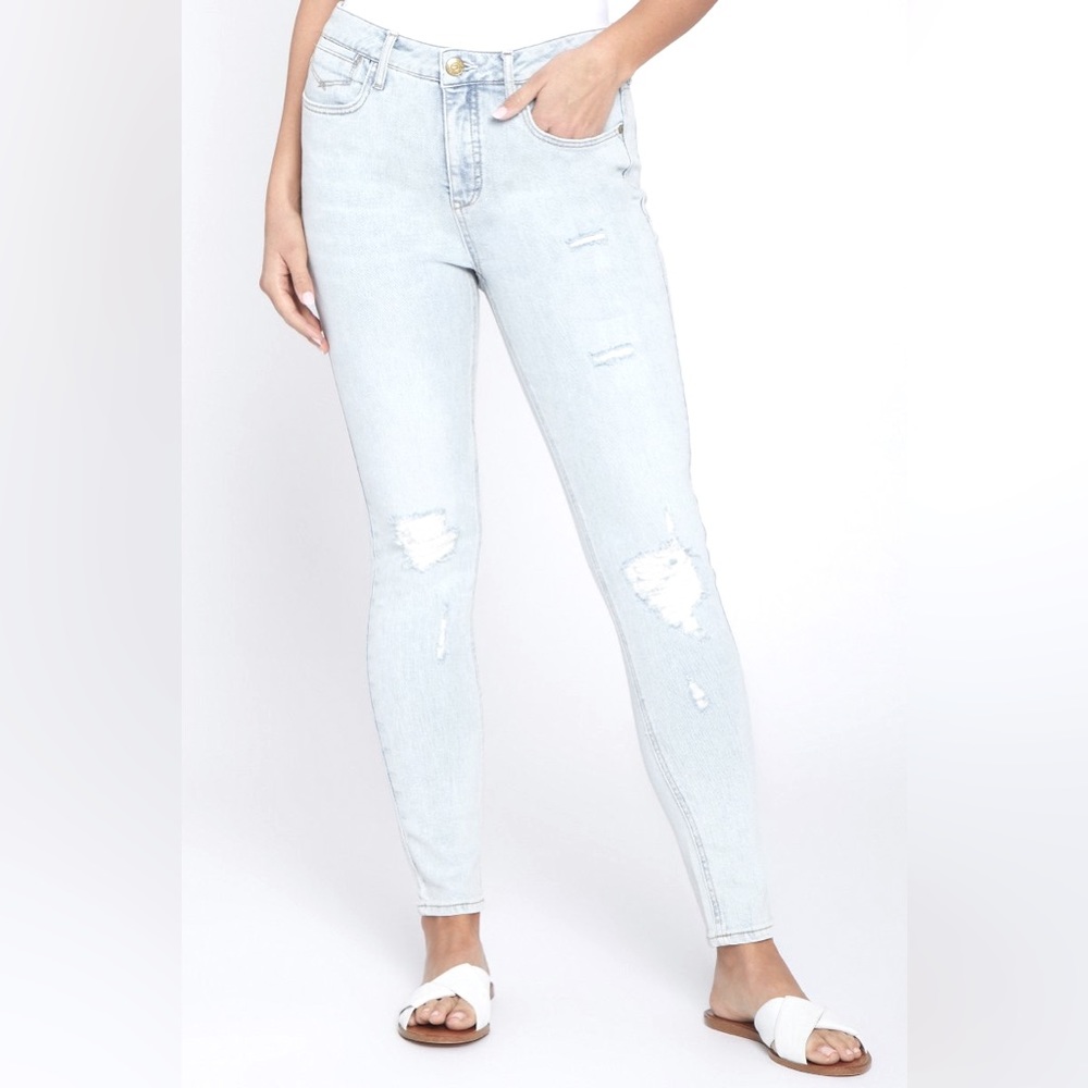 NWT Seven Bombshell Light Blue Acid Wash Distressed Ripped Knees Skinny Jeans 10